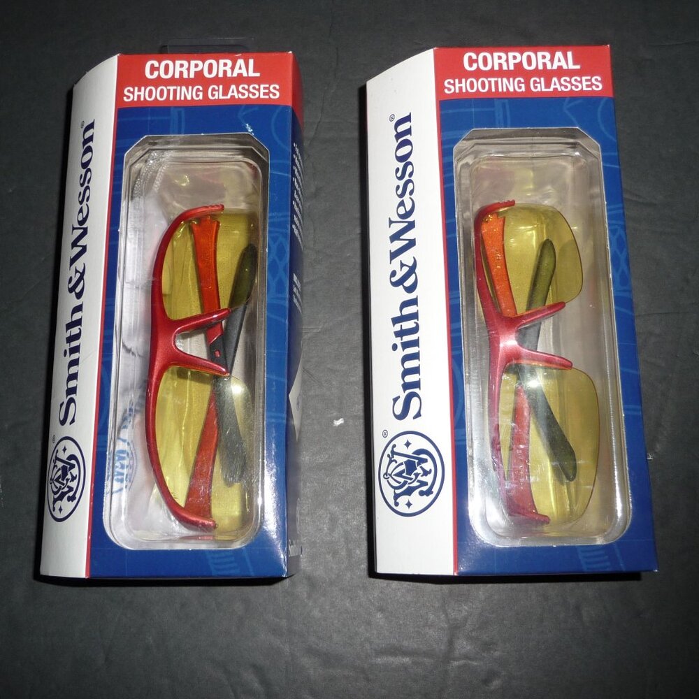 Smith & Wesson Corporal Half Frame Shooting Glasses Red w/Amber Lens, 2 PAIR NWT